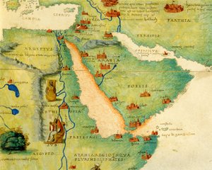 Etiopia, Rødehavet og Saudi-Arabia, fra et verdensatlas i 33 kart, Venezia, 1. september 1553 (blekk på vellum) (detalj fra 330946)